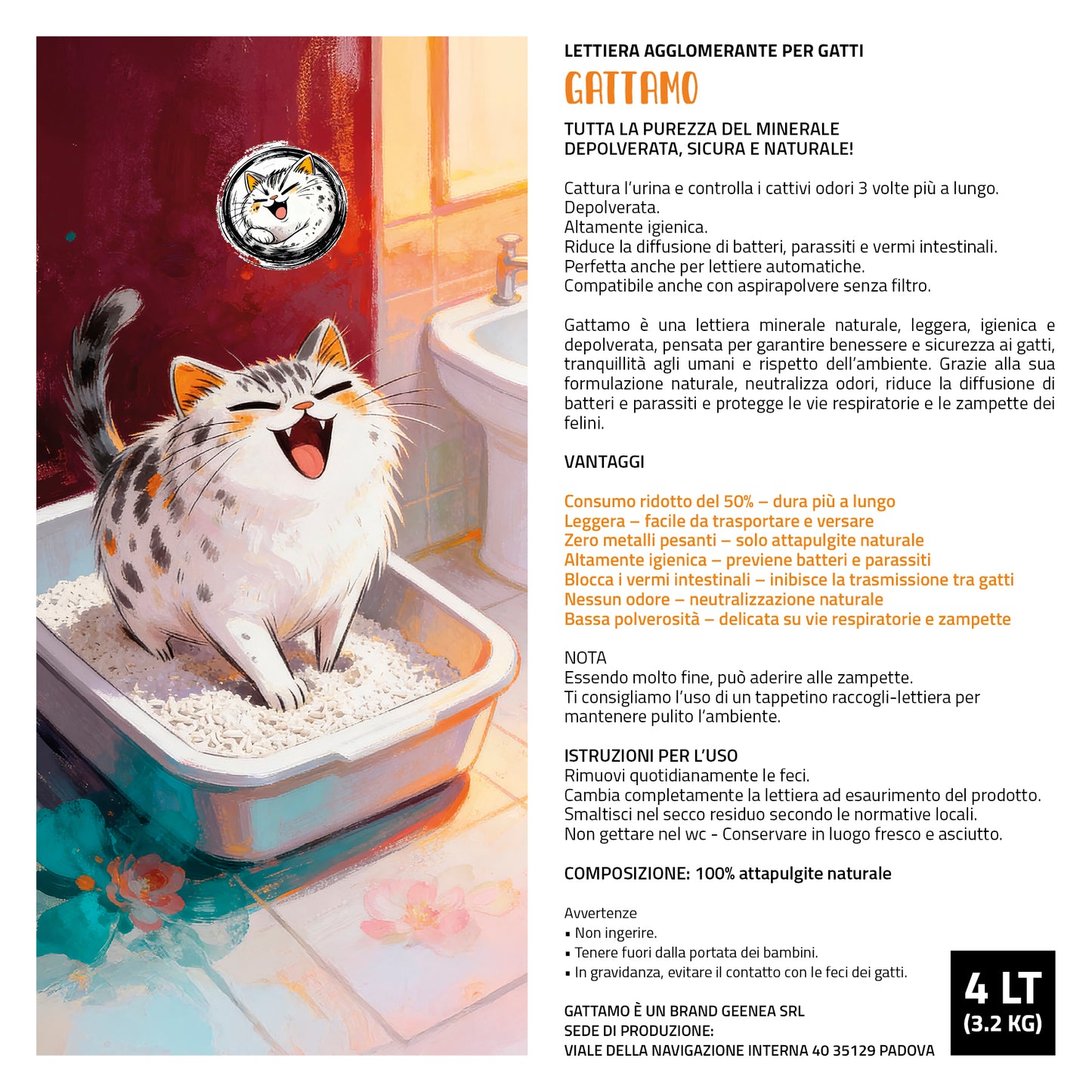 LETTIERA AGGLOMERANTE PER GATTI - GATTAMO 4 LT